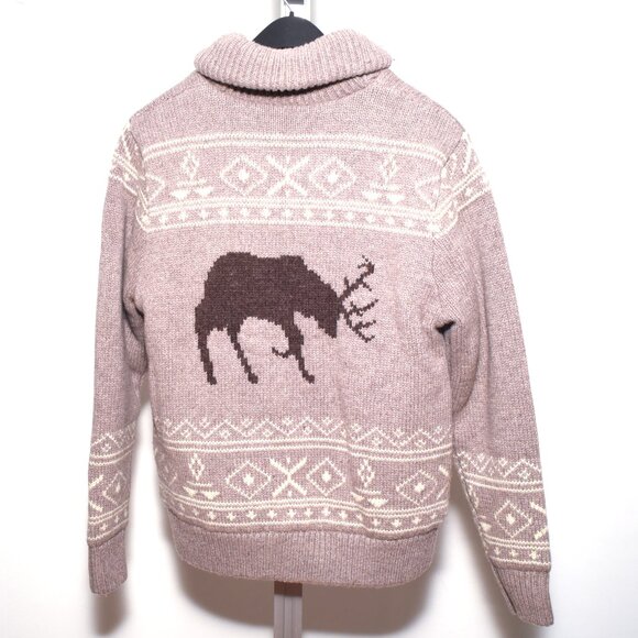 Schott Urban Outfitters Wool Blend Nordic Elk Med Taupe Knit Zip Jacket Size L - Picture 8 of 8